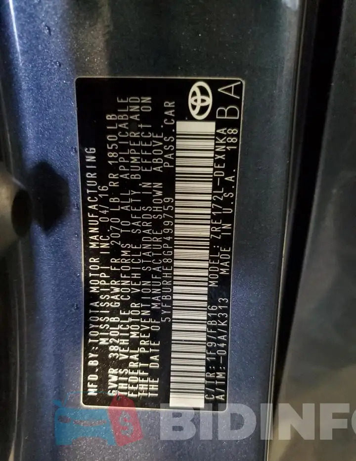 5YFBURHE8GP499759 Photo# 13