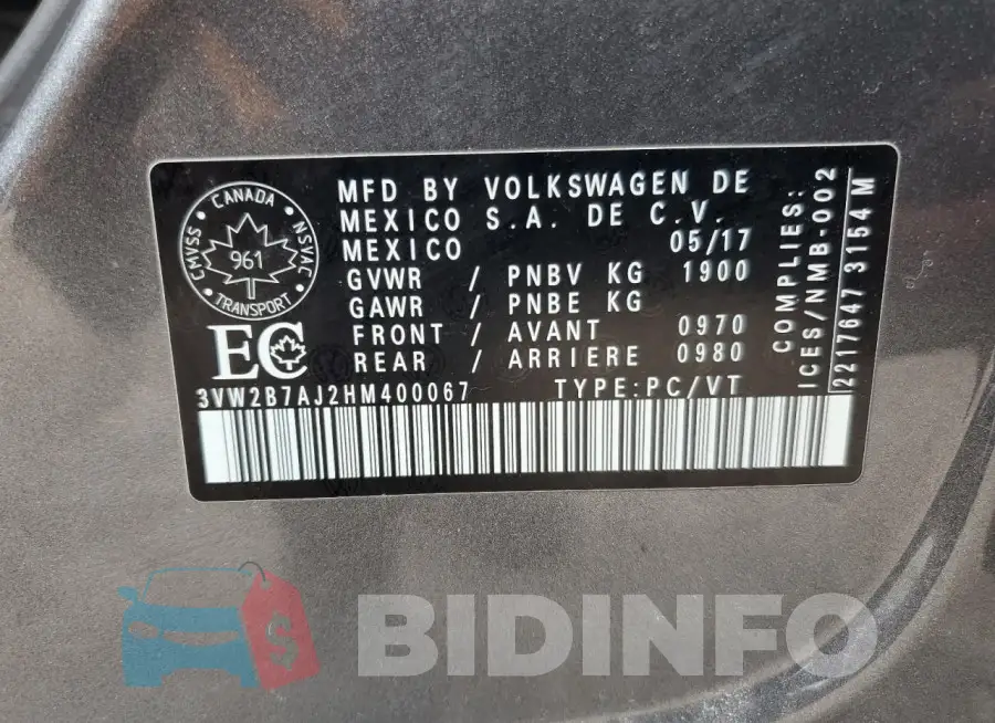 3VW2B7AJ2HM400067 Photo# 12