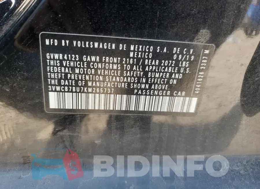 3VWCB7BU7KM265737 Photo# 13