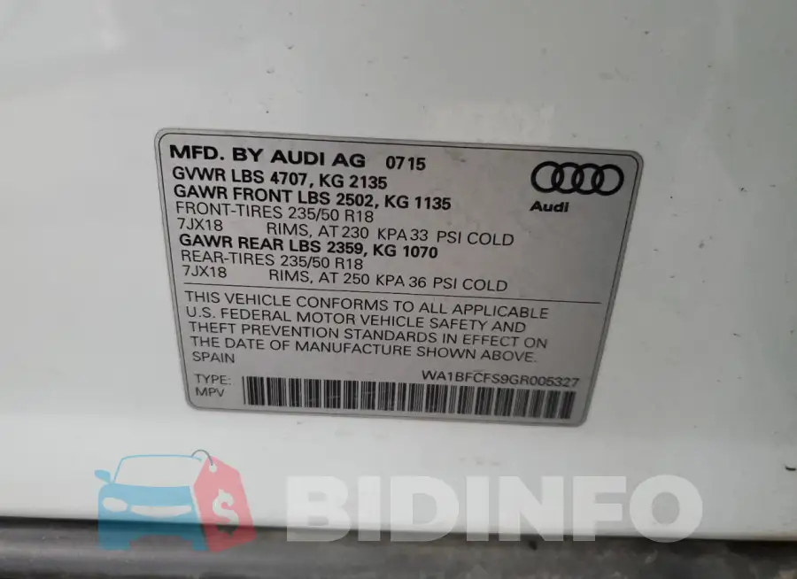 WA1BFCFS9GR005327 Photo# 13