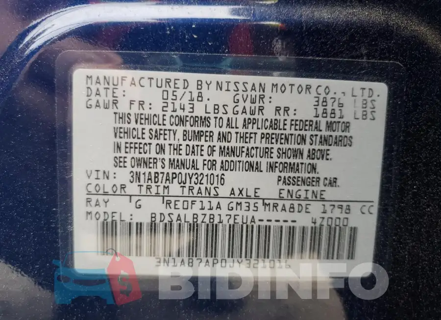 3N1AB7AP0JY321016 Photo# 12