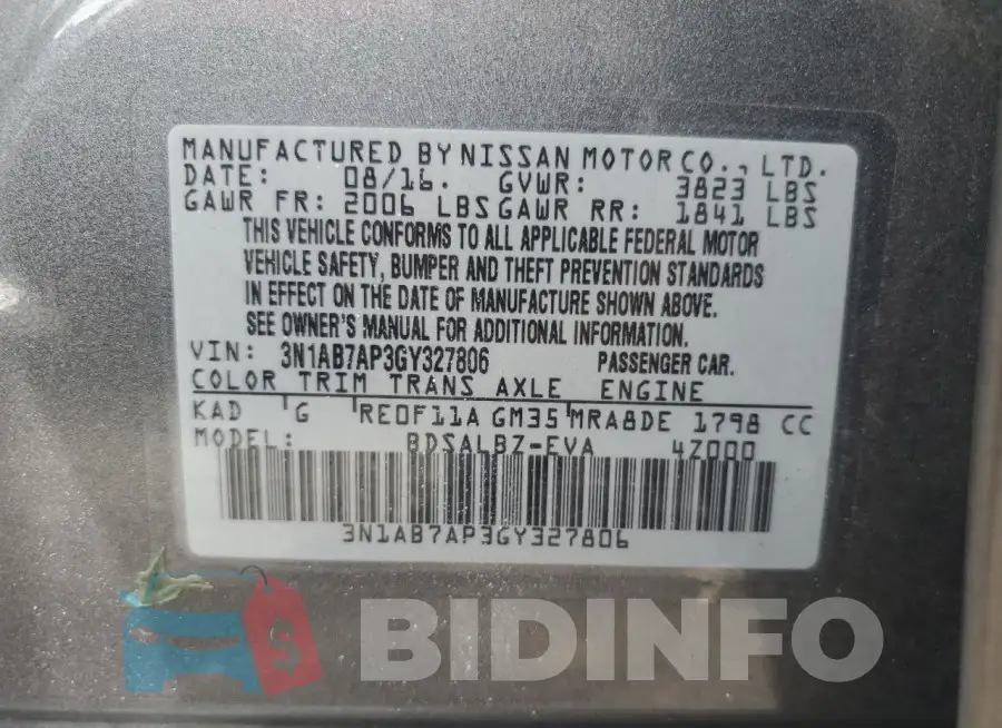 3N1AB7AP3GY327806 Photo# 12