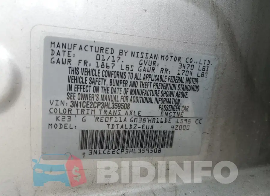 3N1CE2CP3HL359508 Photo# 12