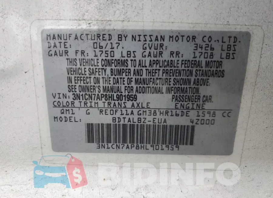 3N1CN7AP8HL901959 Photo# 12