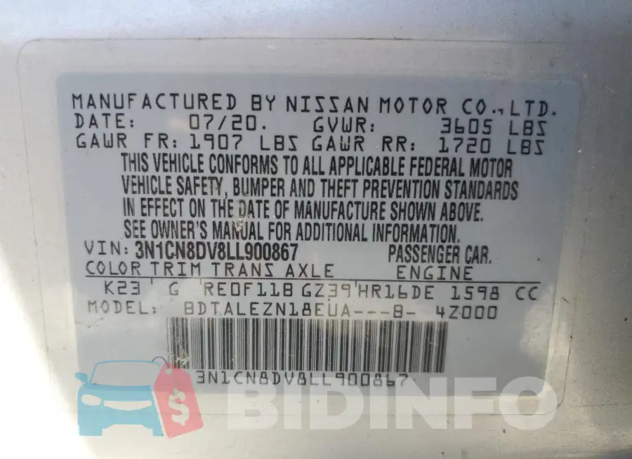 3N1CN8DV8LL900867 Photo# 12