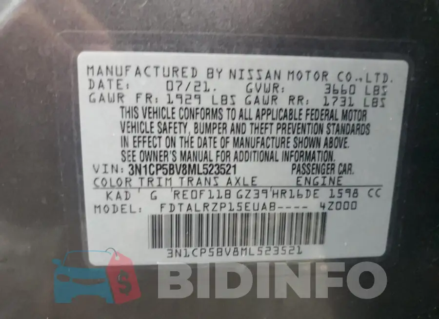 3N1CP5BV8ML523521 Photo# 13