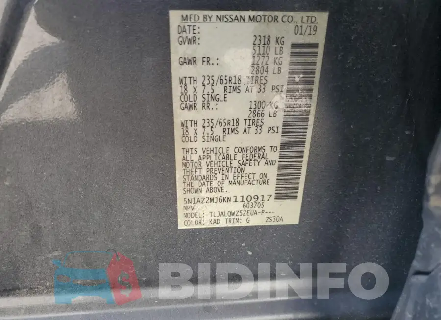 5N1AZ2MJ6KN110917 Photo# 14