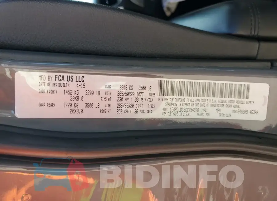 1C4RDJDG9KC754878 Photo# 13