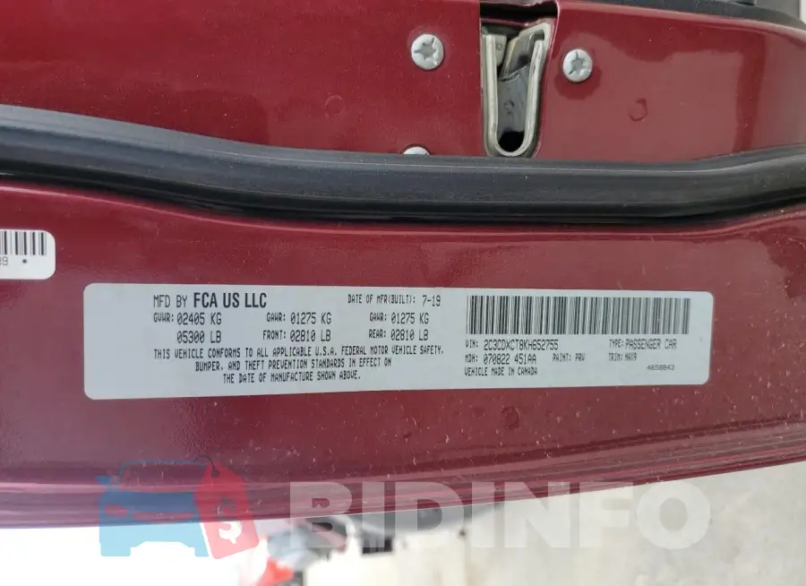 2C3CDXCT8KH652755 Photo# 12