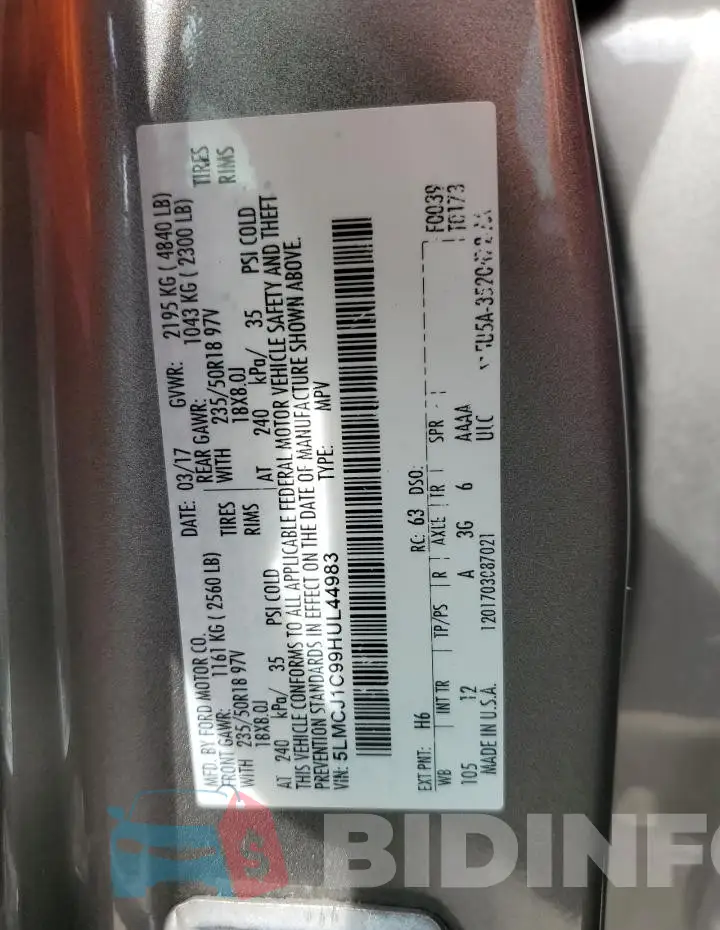 5LMCJ1C99HUL44983 Photo# 13