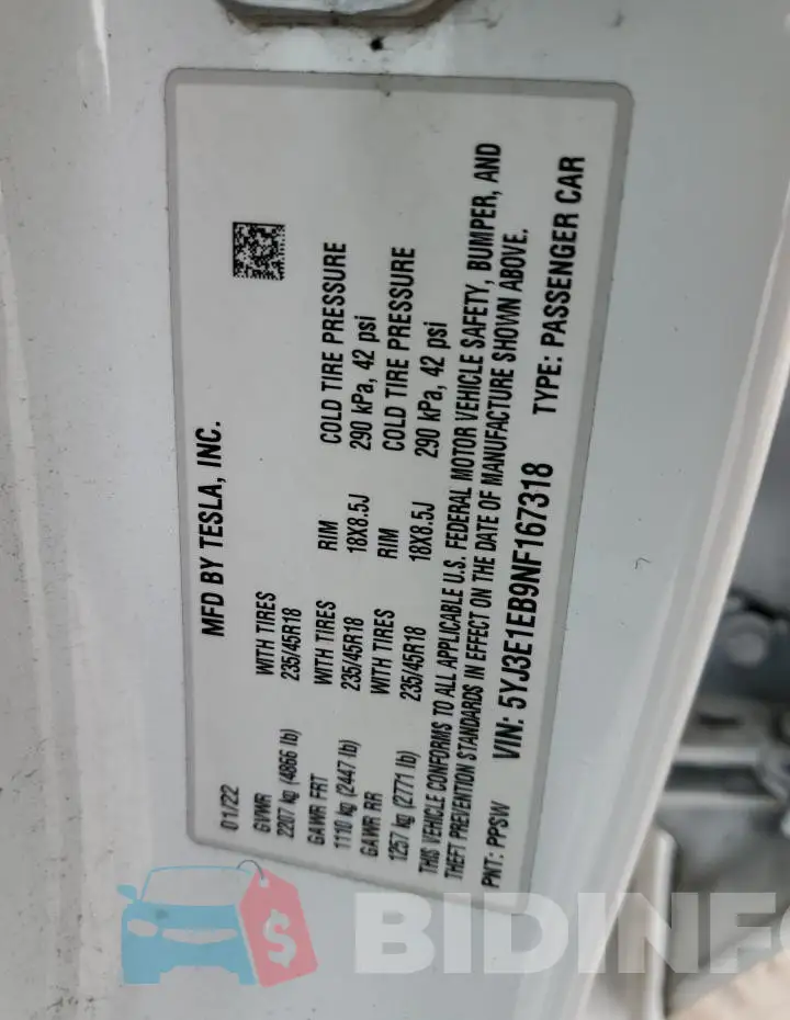 5YJ3E1EB9NF167318 Photo# 12