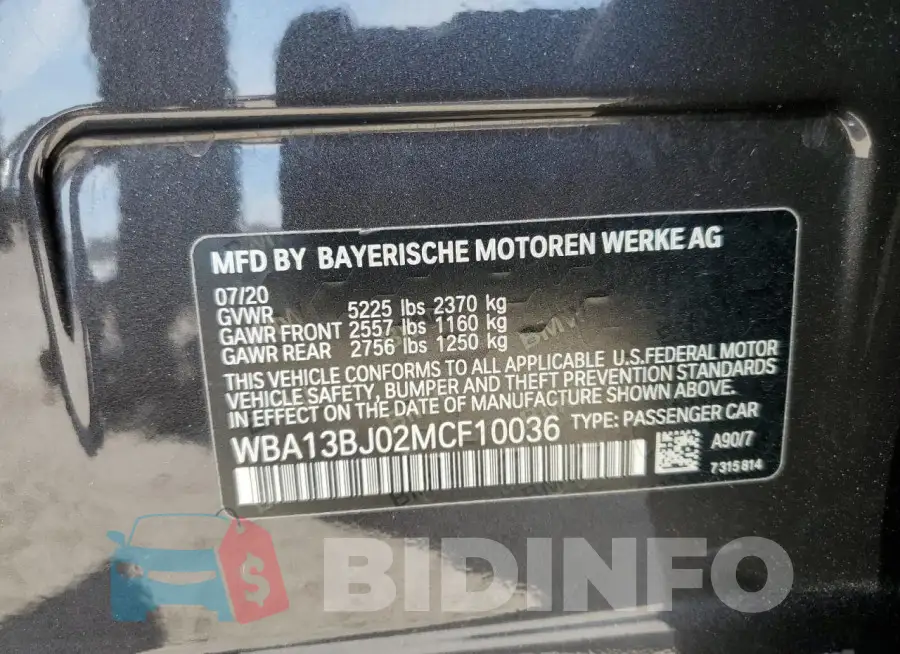 WBA13BJ02MCF10036 Photo# 13