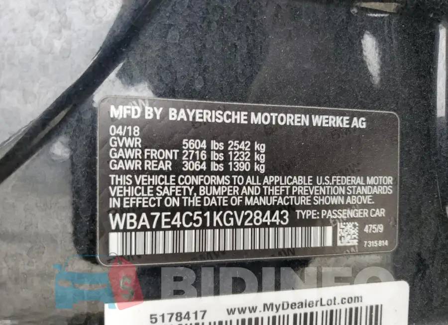WBA7E4C51KGV28443 Photo# 13