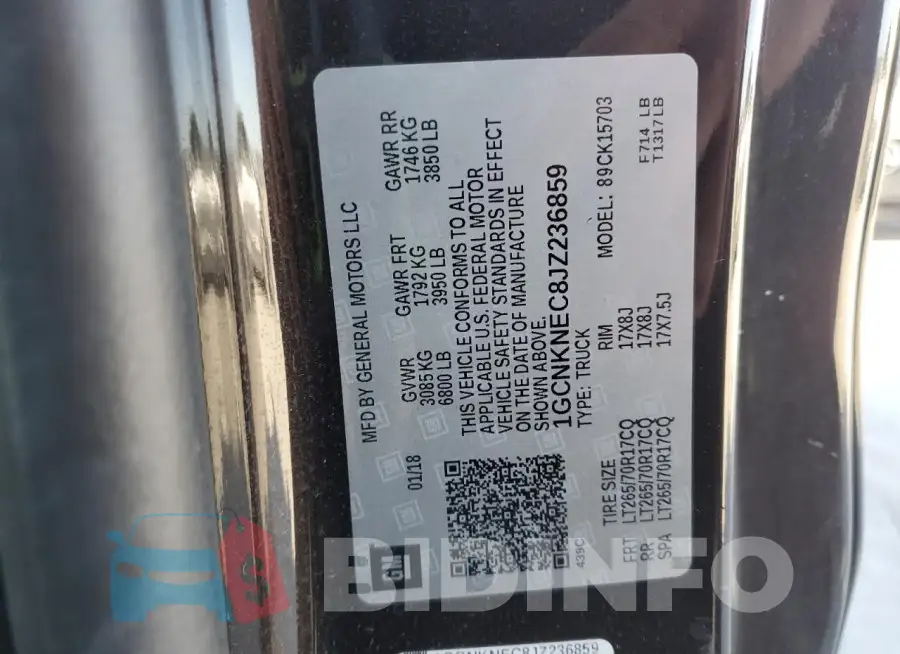1GCNKNEC8JZ236859 Photo# 13