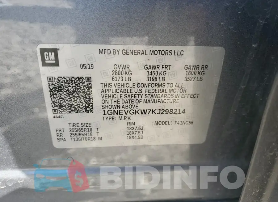 1GNEVGKW7KJ298214 Photo# 12