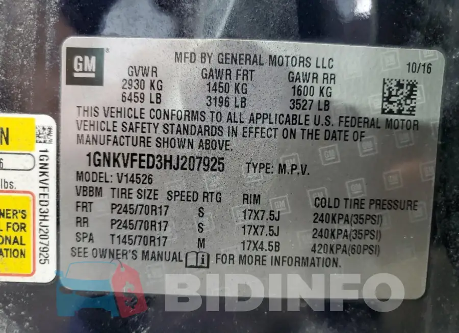 1GNKVFED3HJ207925 Photo# 13