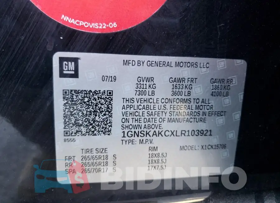 1GNSKAKCXLR103921 Photo# 13