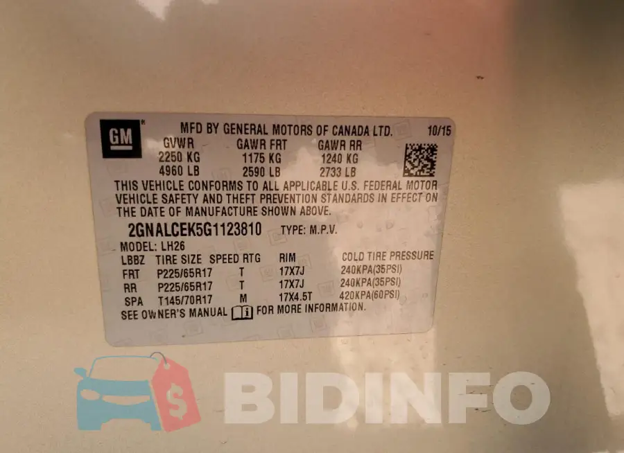2GNALCEK5G1123810 Photo# 14