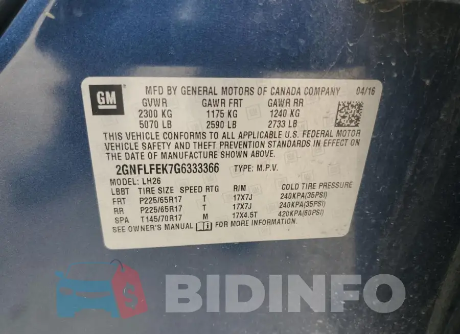 2GNFLFEK7G6333366 Photo# 13