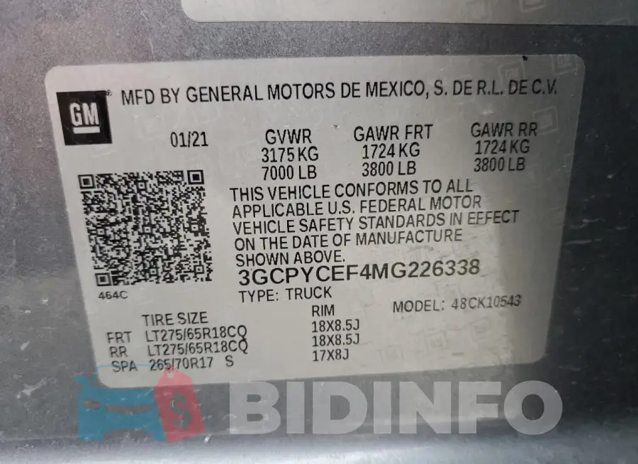 3GCPYCEF4MG226338 Photo# 12