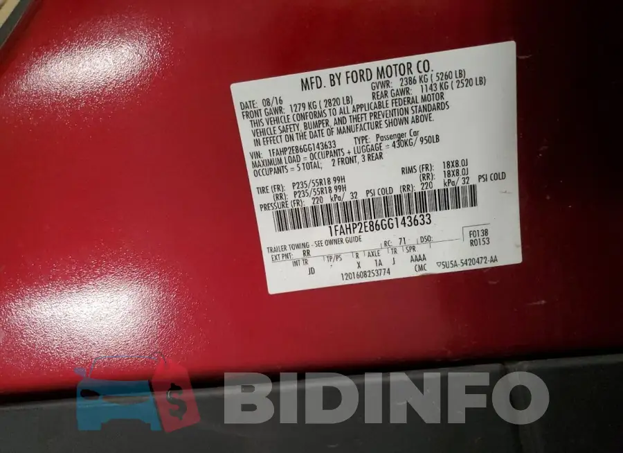 1FAHP2E86GG143633 Photo# 13