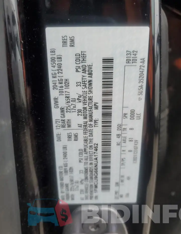 1FMCU9G66NUA17462 Photo# 14