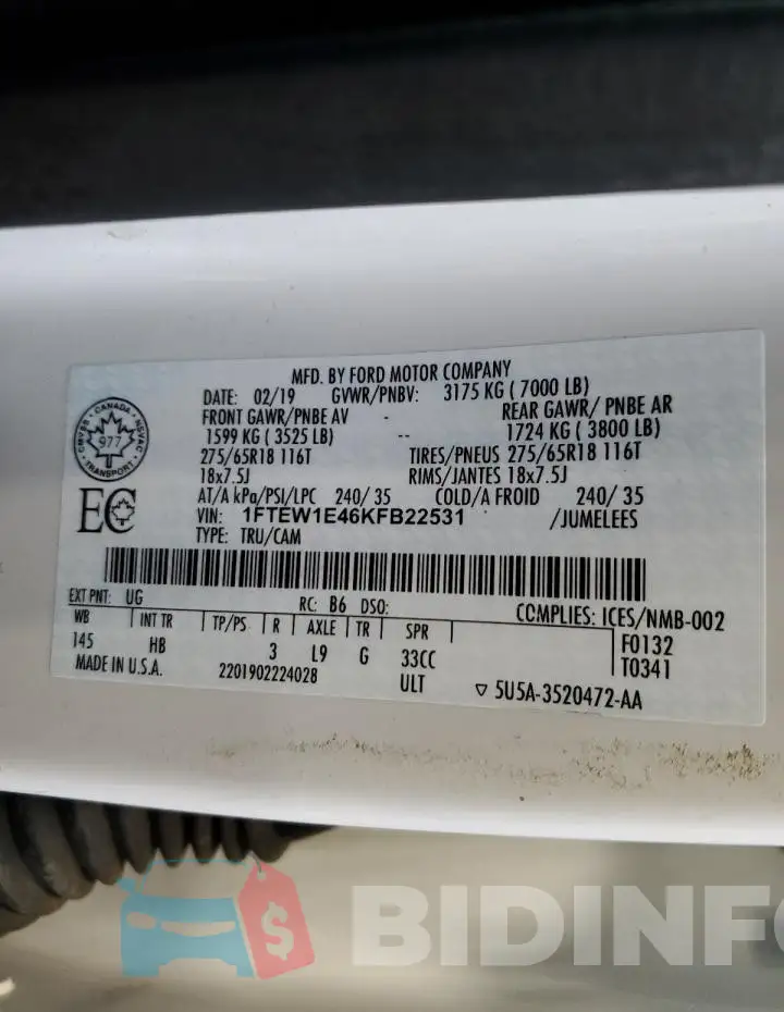 1FTEW1E46KFB22531 Photo# 12