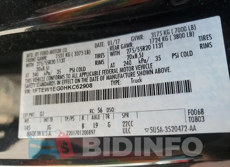 1FTEW1EG0HKC62908 Photo# 13
