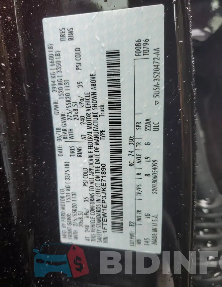 1FTEW1EP3JKE71890 Photo# 12