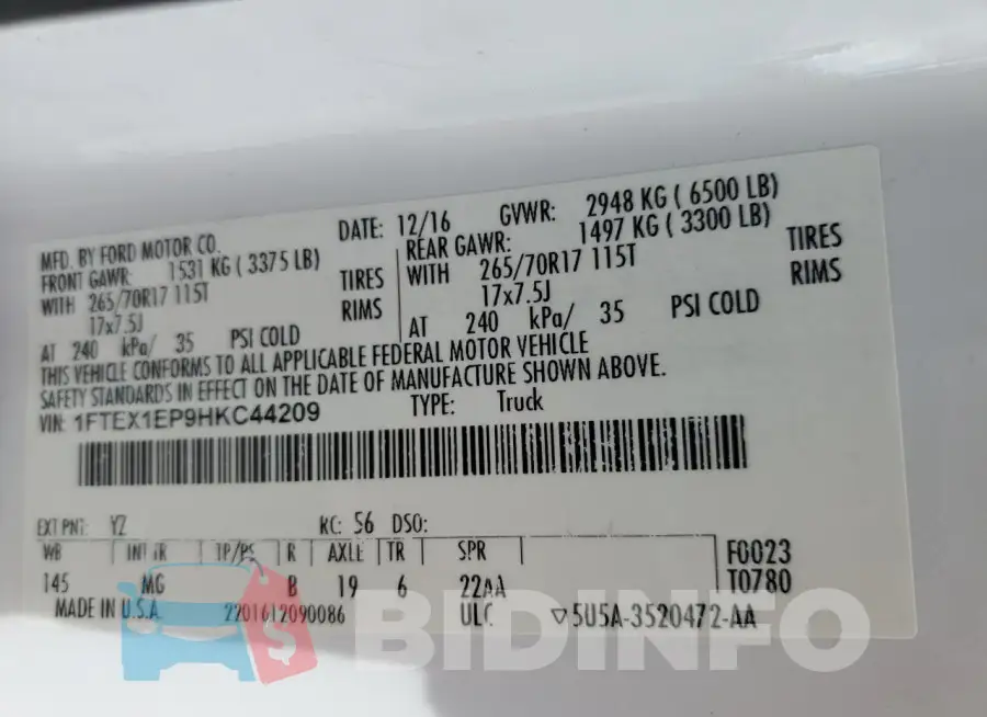 1FTEX1EP9HKC44209 Photo# 12