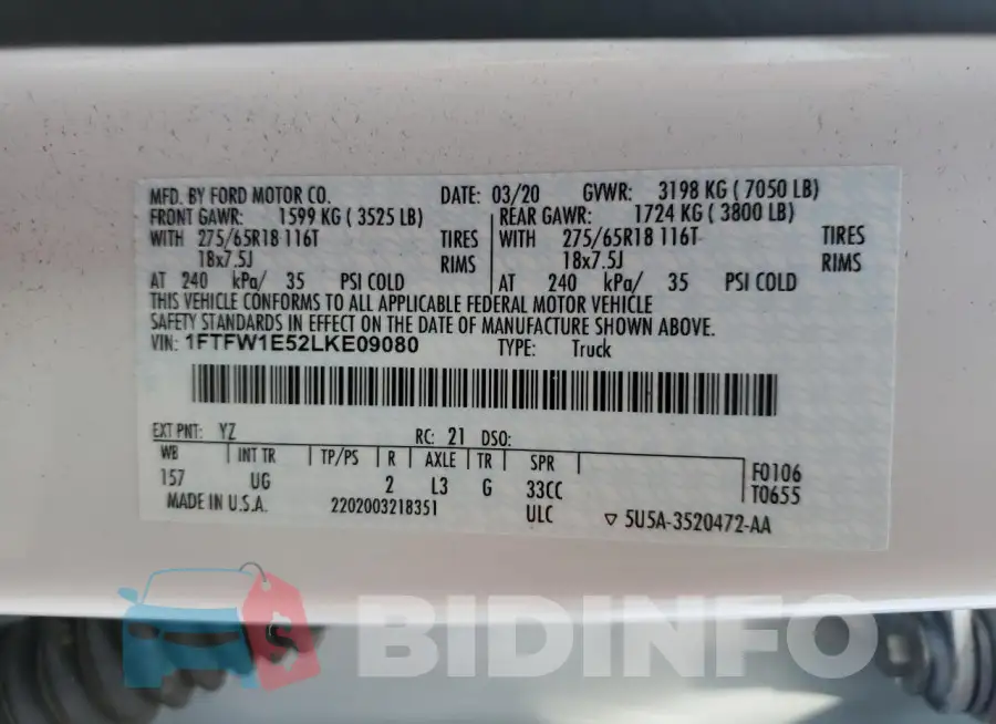 1FTFW1E52LKE09080 Photo# 12