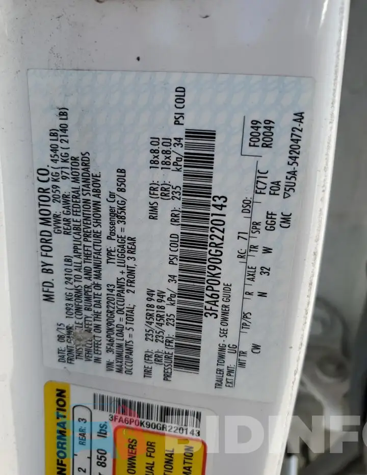 3FA6P0K90GR220143 Photo# 12
