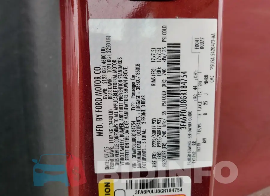 3FA6P0LU8GR184754 Photo# 12