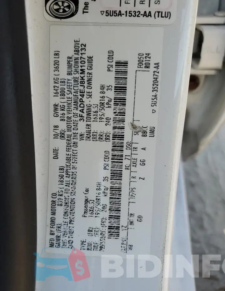 3FADP4EJ8KM107132 Photo# 12