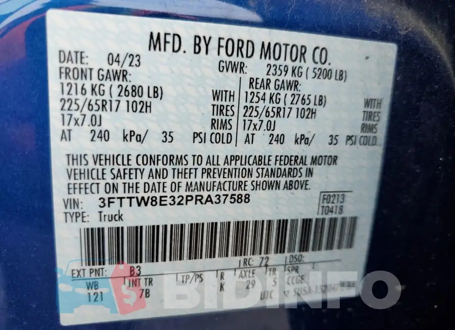 3FTTW8E32PRA37588 Photo# 12
