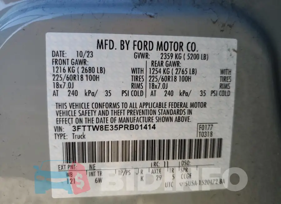 3FTTW8E35PRB01414 Photo# 12