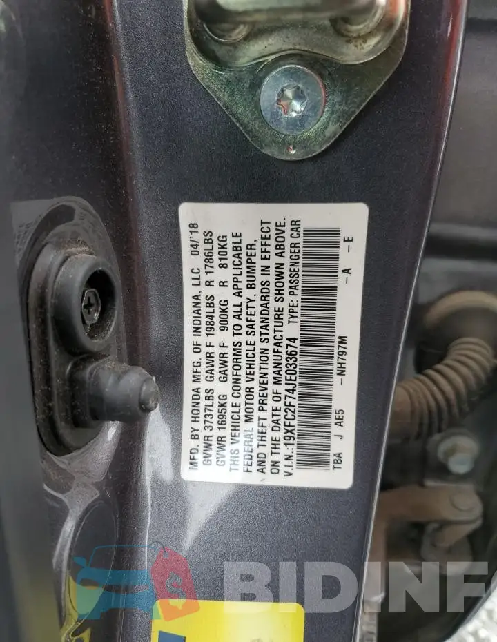 19XFC2F74JE033674 Photo# 13
