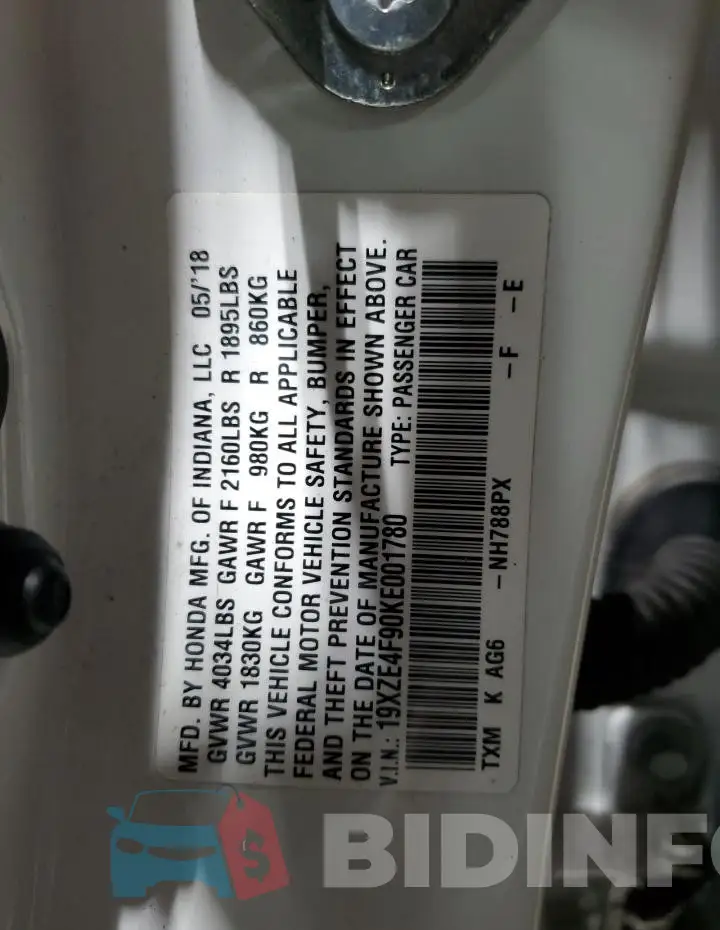 19XZE4F90KE001780 Photo# 12