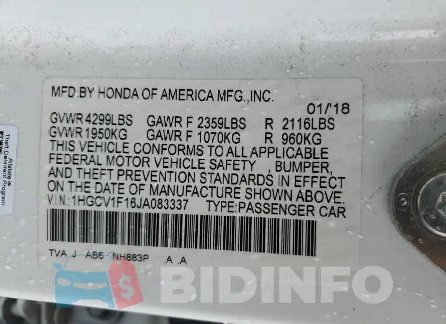 1HGCV1F16JA083337 Photo# 12