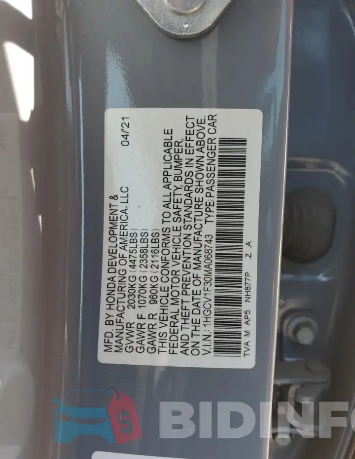 1HGCV1F30MA068743 Photo# 12