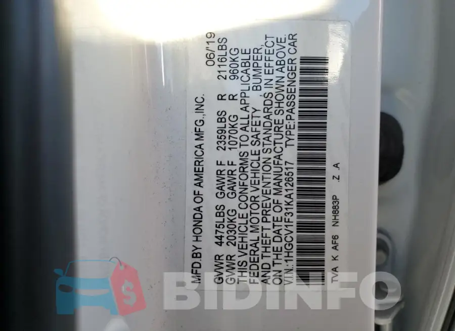 1HGCV1F31KA126517 Photo# 13 1HGCV1F31KA126517 Photo# 13