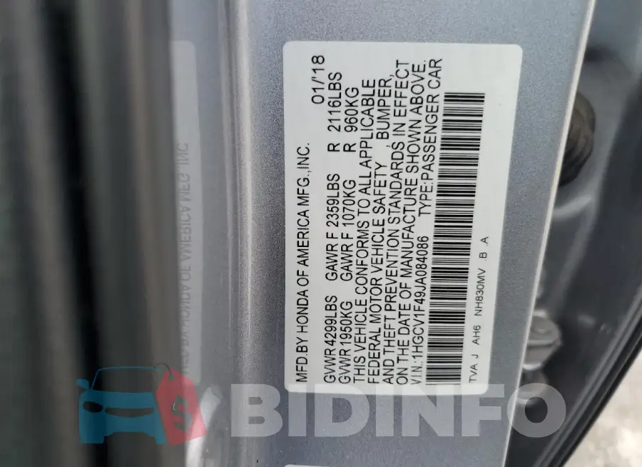 1HGCV1F49JA084086 Photo# 12