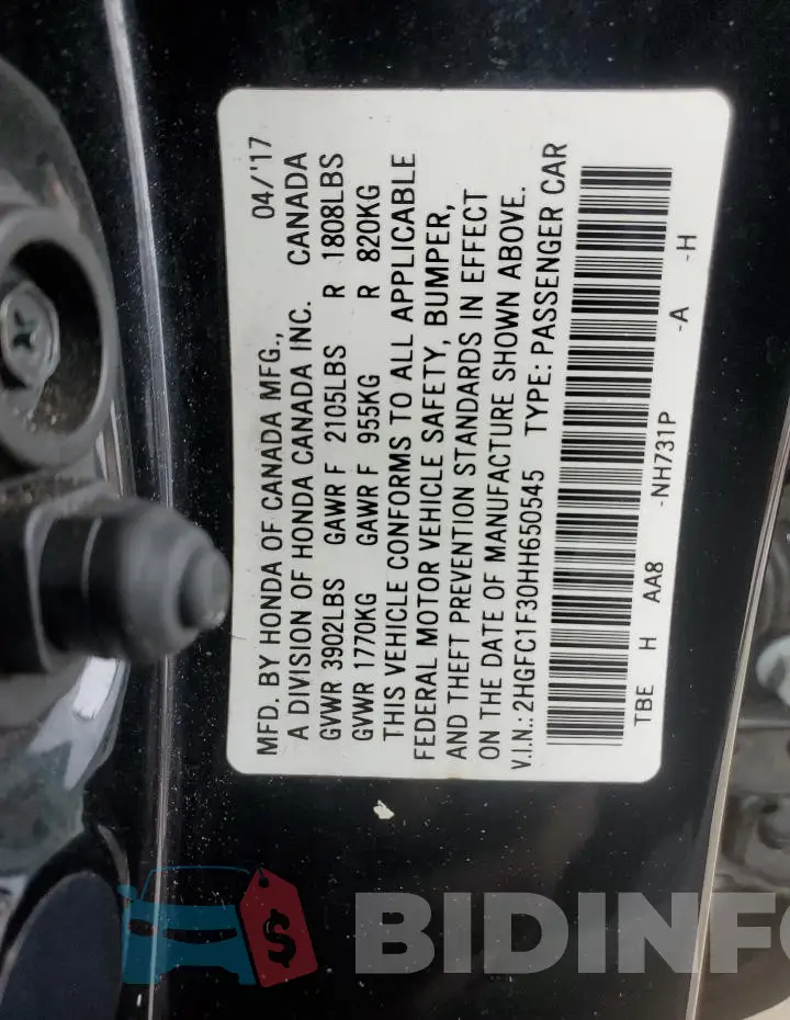 2HGFC1F30HH650545 Photo# 12