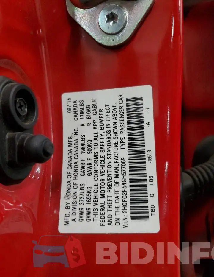 2HGFC2F54GH577069 Photo# 12