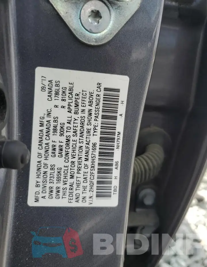 2HGFC2F5XHH571696 Photo# 12