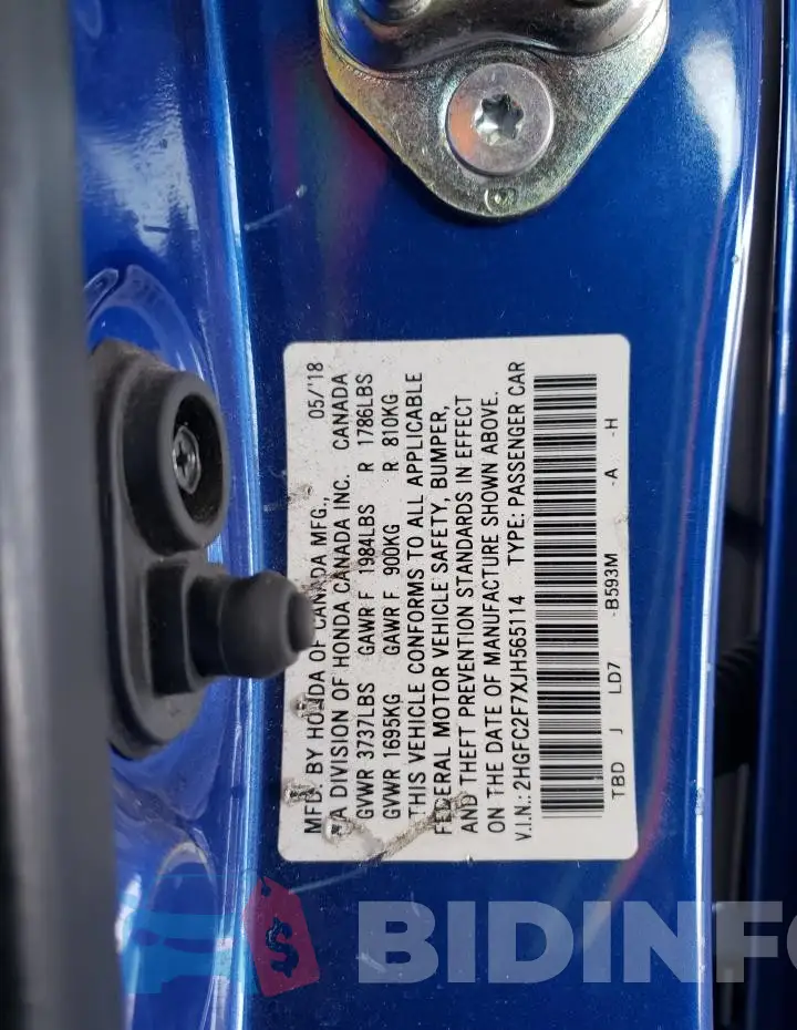 2HGFC2F7XJH565114 Photo# 13