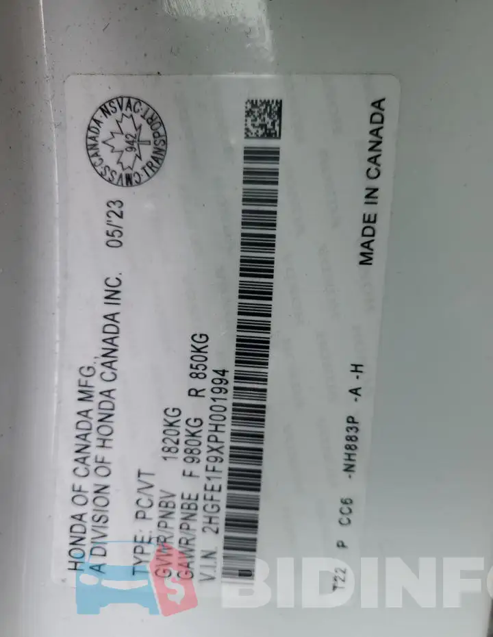 2HGFE1F9XPH001994 Photo# 12