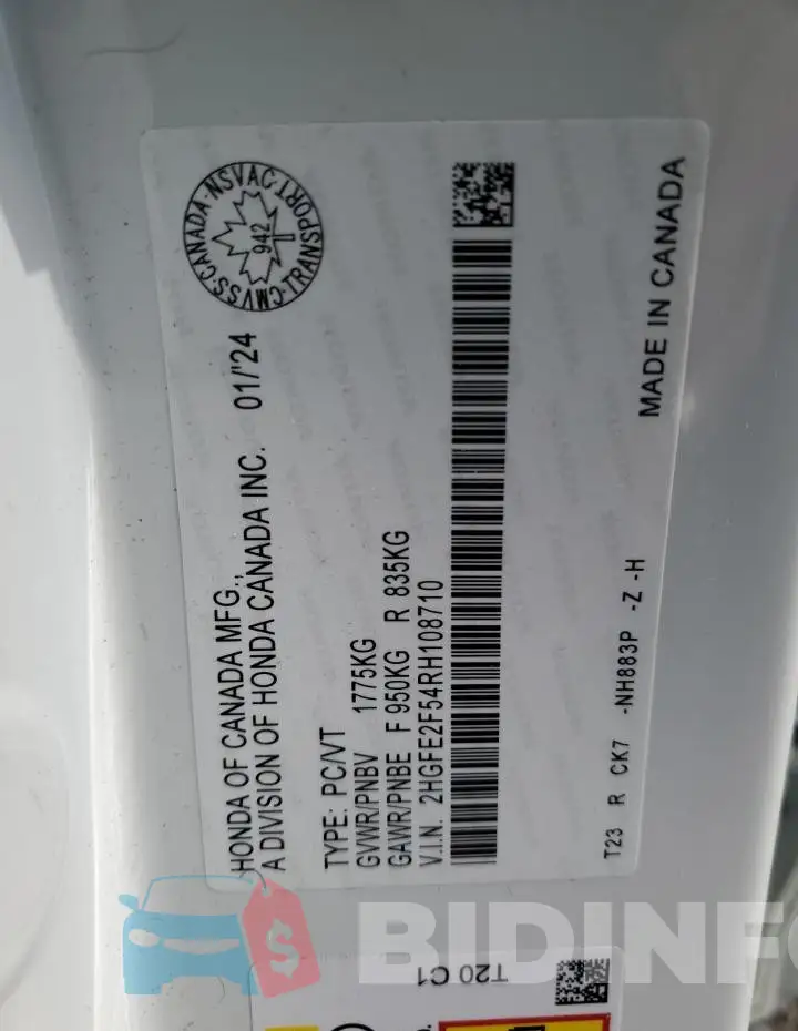 2HGFE2F54RH108710 Photo# 13