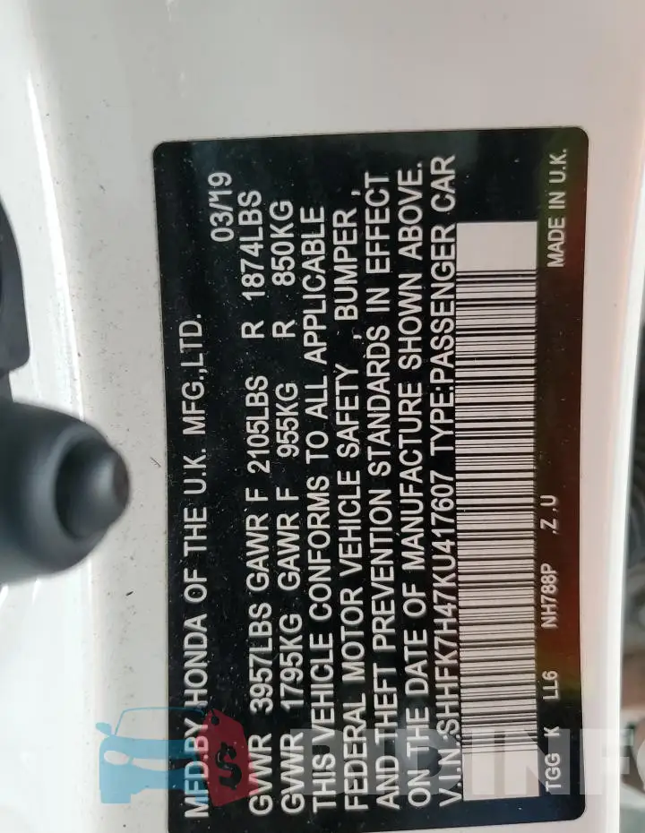 SHHFK7H47KU417607 Photo# 12