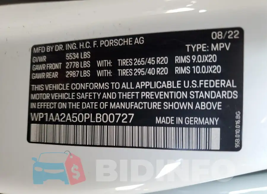 WP1AA2A50PLB00727 Photo# 12